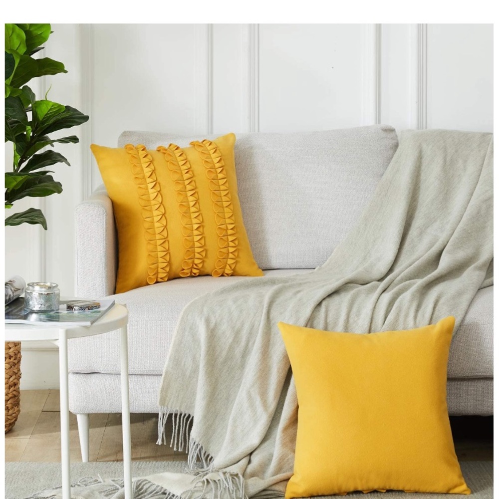 Wool Blend Solid Cushion Covers Mustard Yellow - Picture 5 of 8